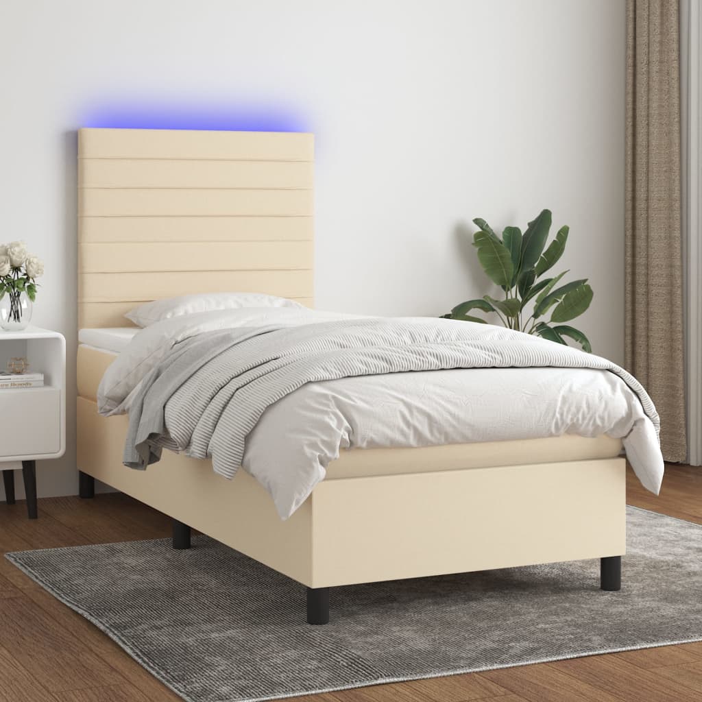 Sommier à lattes de lit et matelas et LED Crème 90x200 cm Tissu - XIOS
