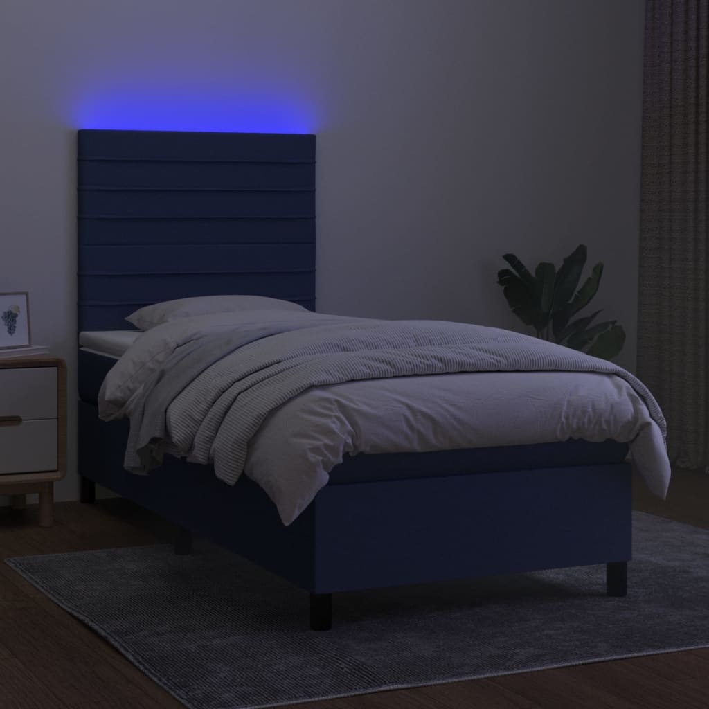 Sommier à lattes de lit avec matelas et LED Bleu 90x200cm Tissu - XIOS