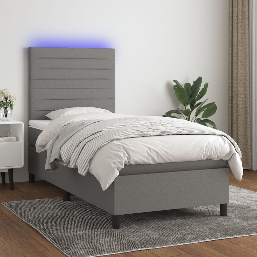Sommier à lattes de lit et matelas et LED Gris foncé 100x200 cm - XIOS