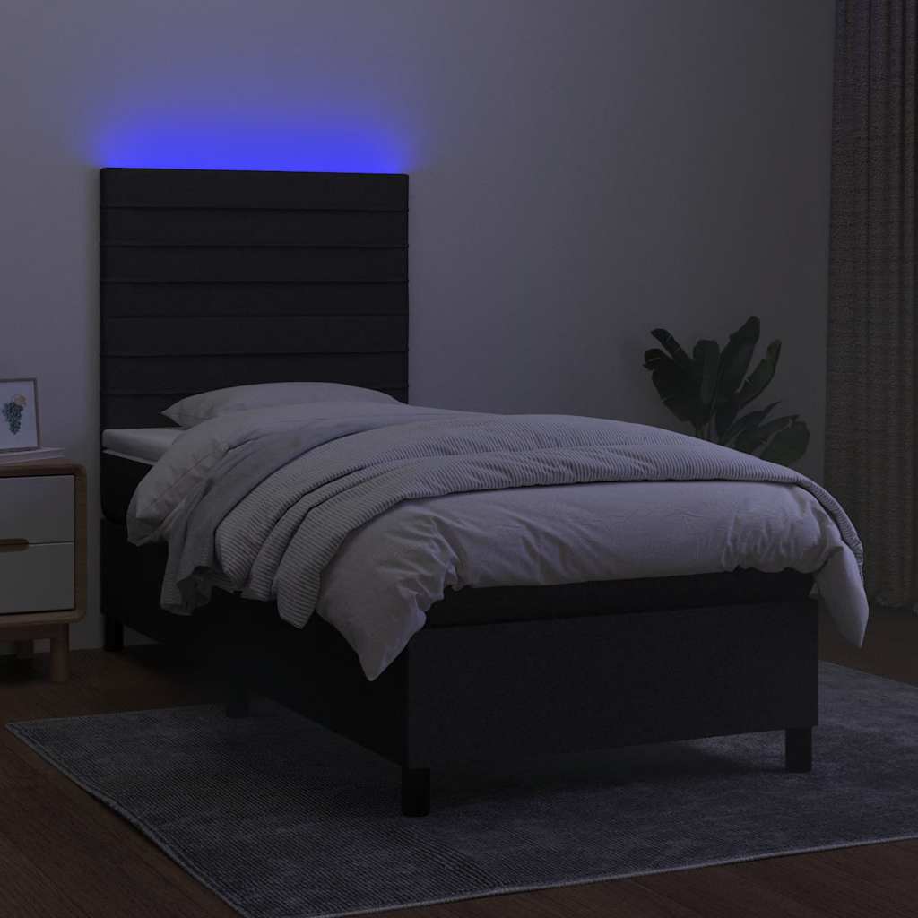 Sommier à lattes de lit et matelas et LED Noir 100x200 cm Tissu - XIOS