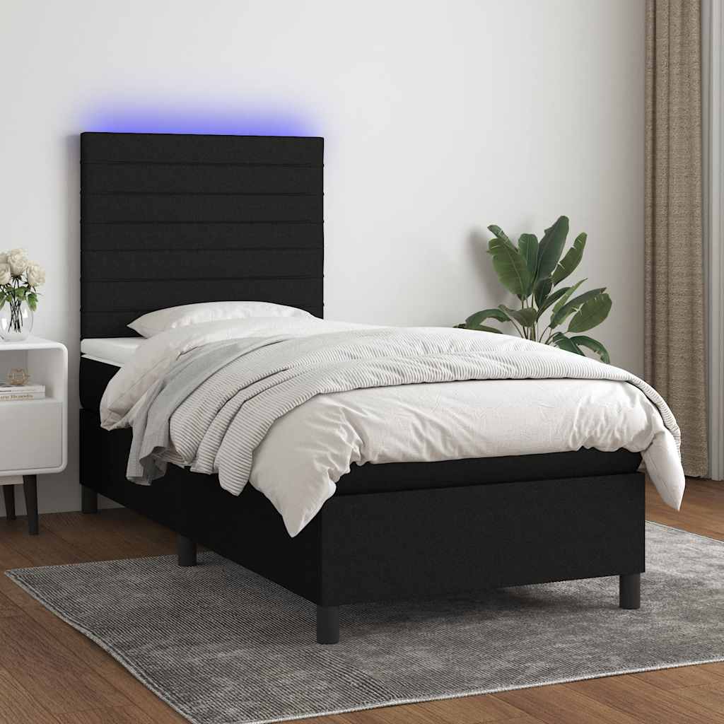 Sommier à lattes de lit et matelas et LED Noir 100x200 cm Tissu - XIOS