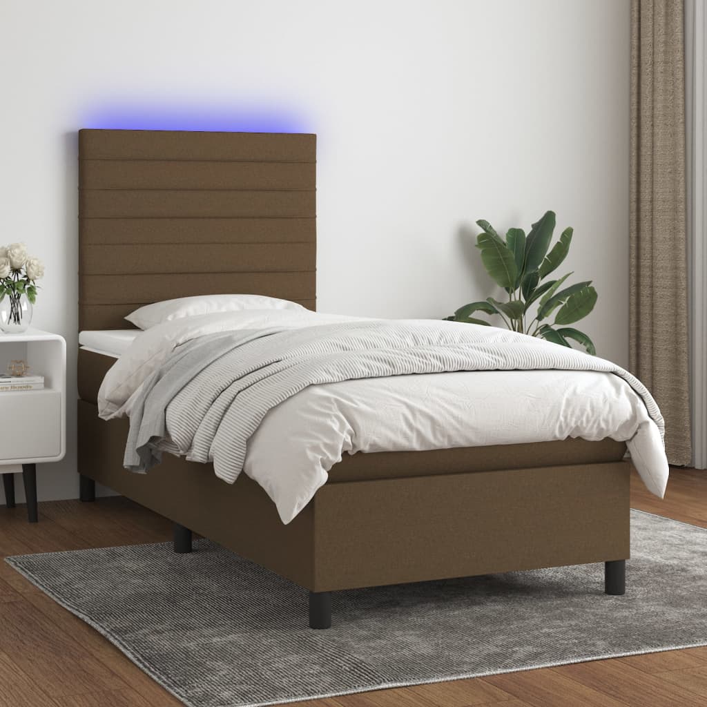 Sommier à lattes de lit matelas et LED Marron foncé 100x200cm - XIOS