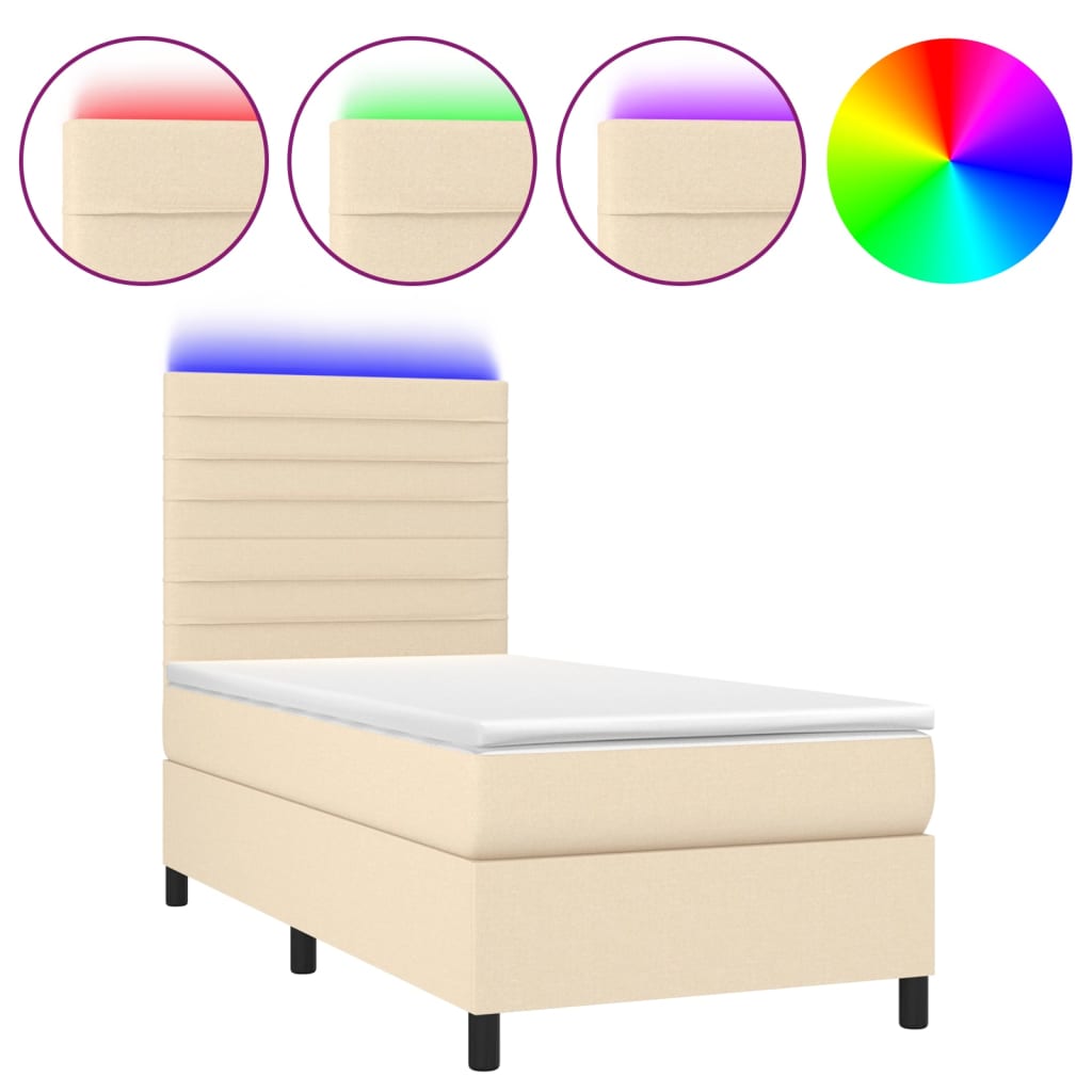 Sommier à lattes de lit et matelas et LED Crème 100x200cm Tissu - XIOS