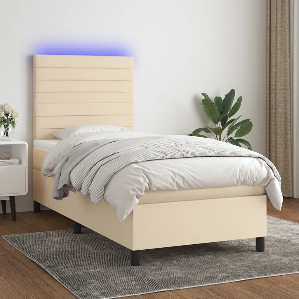 Sommier à lattes de lit et matelas et LED Crème 100x200cm Tissu - XIOS