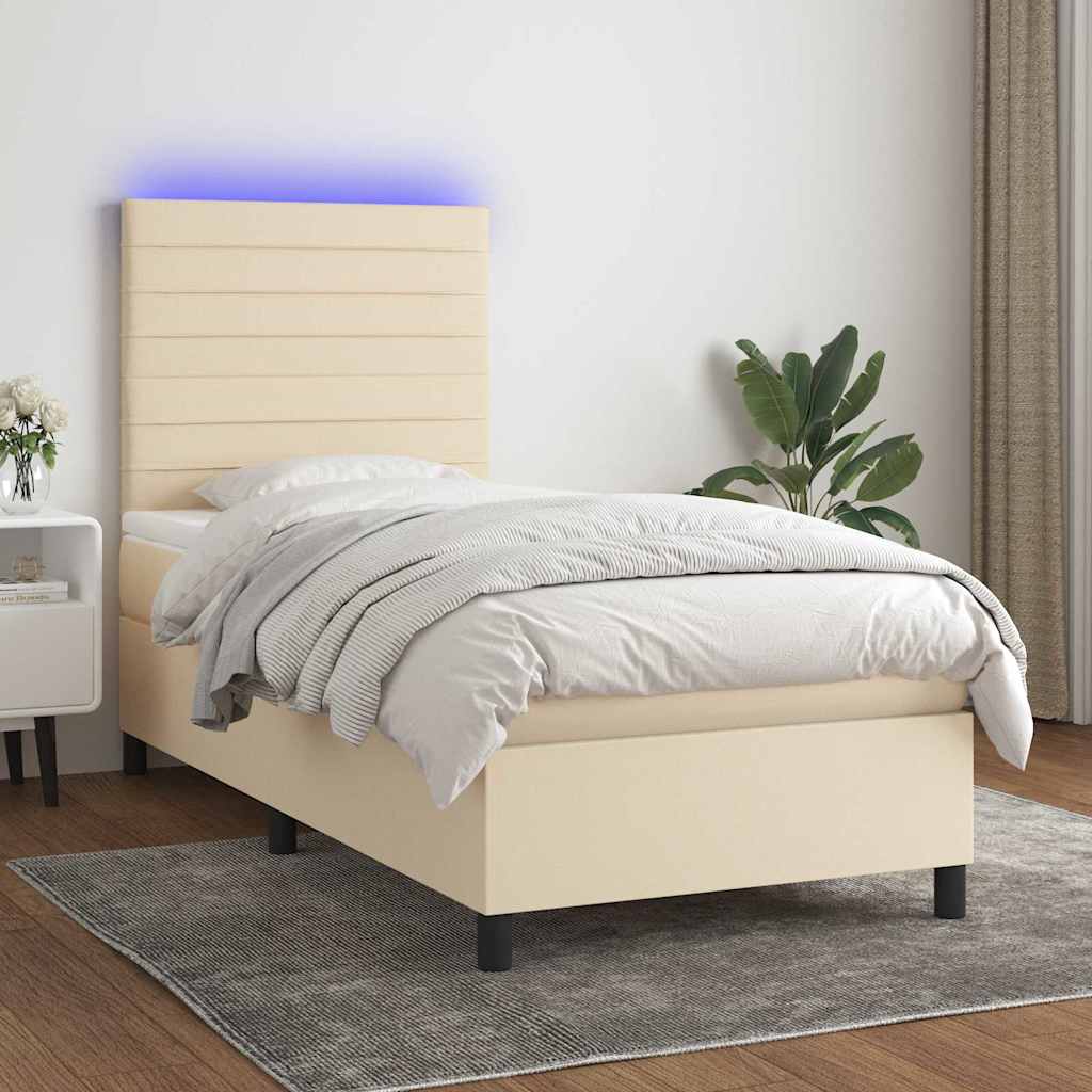 Sommier à lattes de lit et matelas et LED Crème 100x200cm Tissu