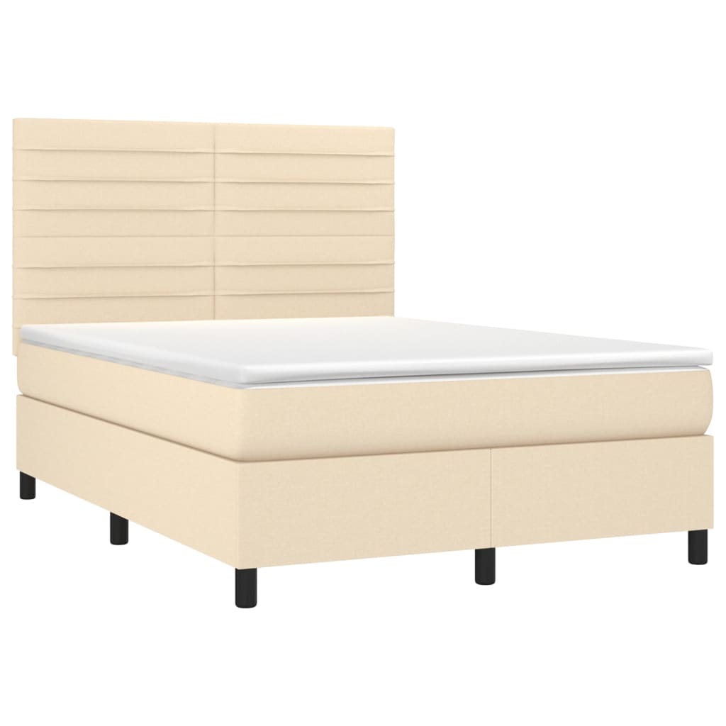 Sommier à lattes de lit et matelas et LED Crème 140x190cm Tissu - XIOS