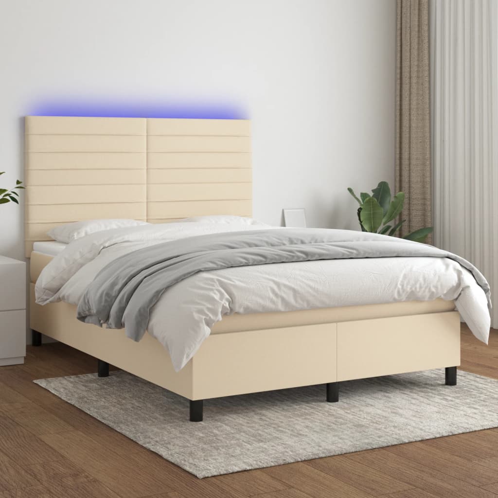 Sommier à lattes de lit et matelas et LED Crème 140x190cm Tissu - XIOS