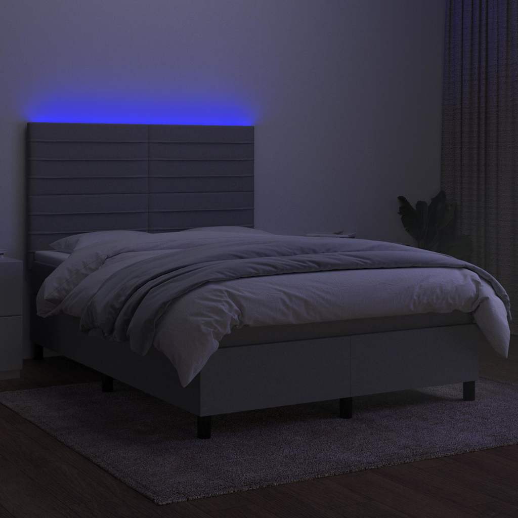 Sommier à lattes de lit et matelas et LED Gris clair 140x200 cm