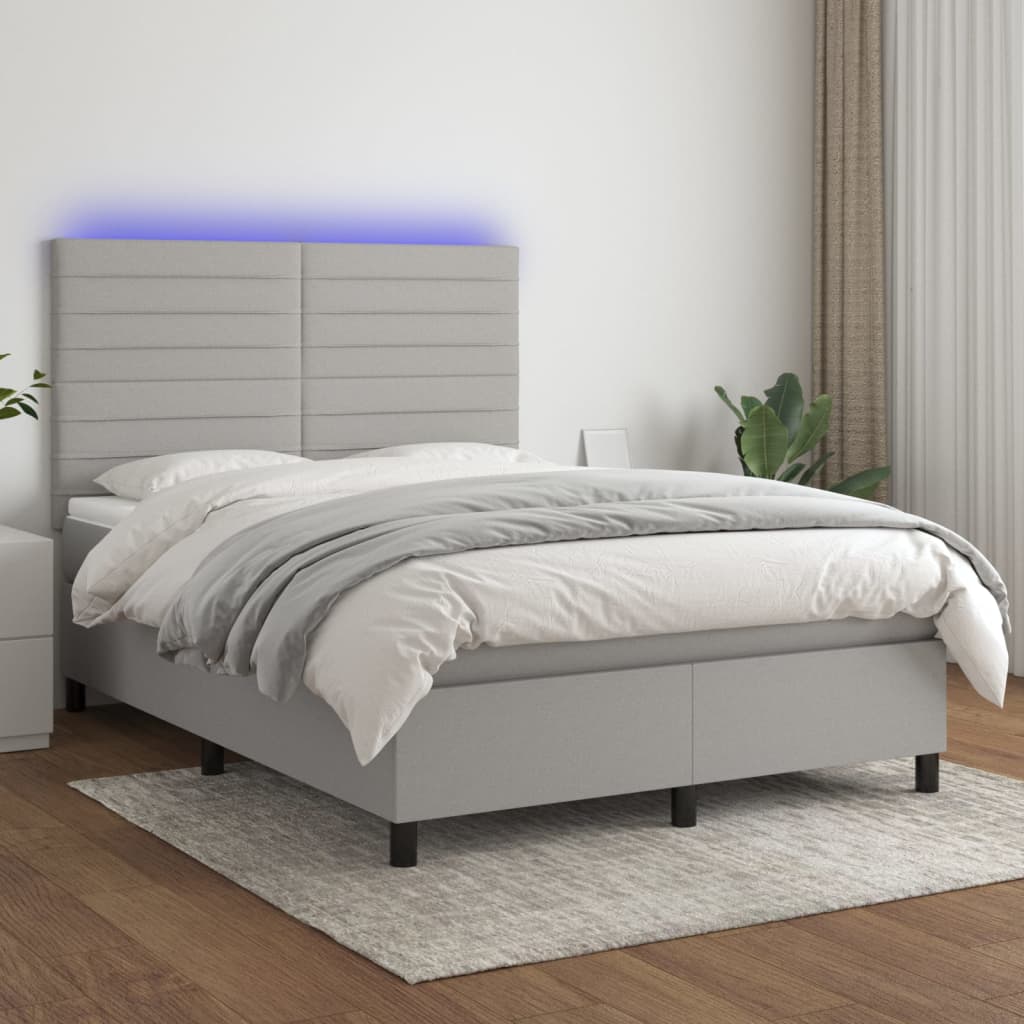 Sommier à lattes de lit et matelas et LED Gris clair 140x200 cm