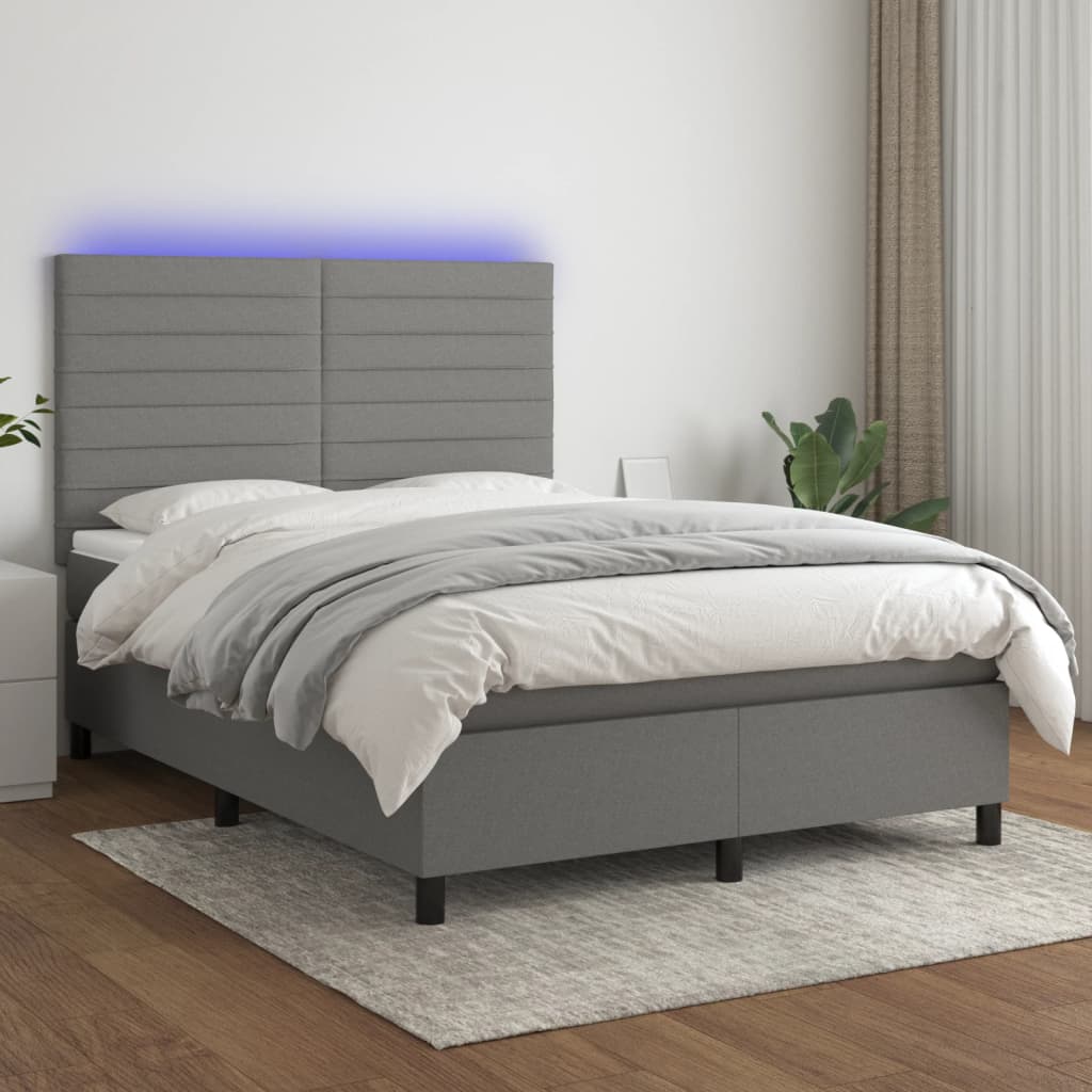 Sommier à lattes de lit et matelas et LED Gris foncé 140x200 cm