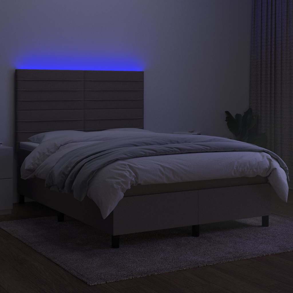 Sommier à lattes de lit et matelas et LED Taupe 140x200cm Tissu