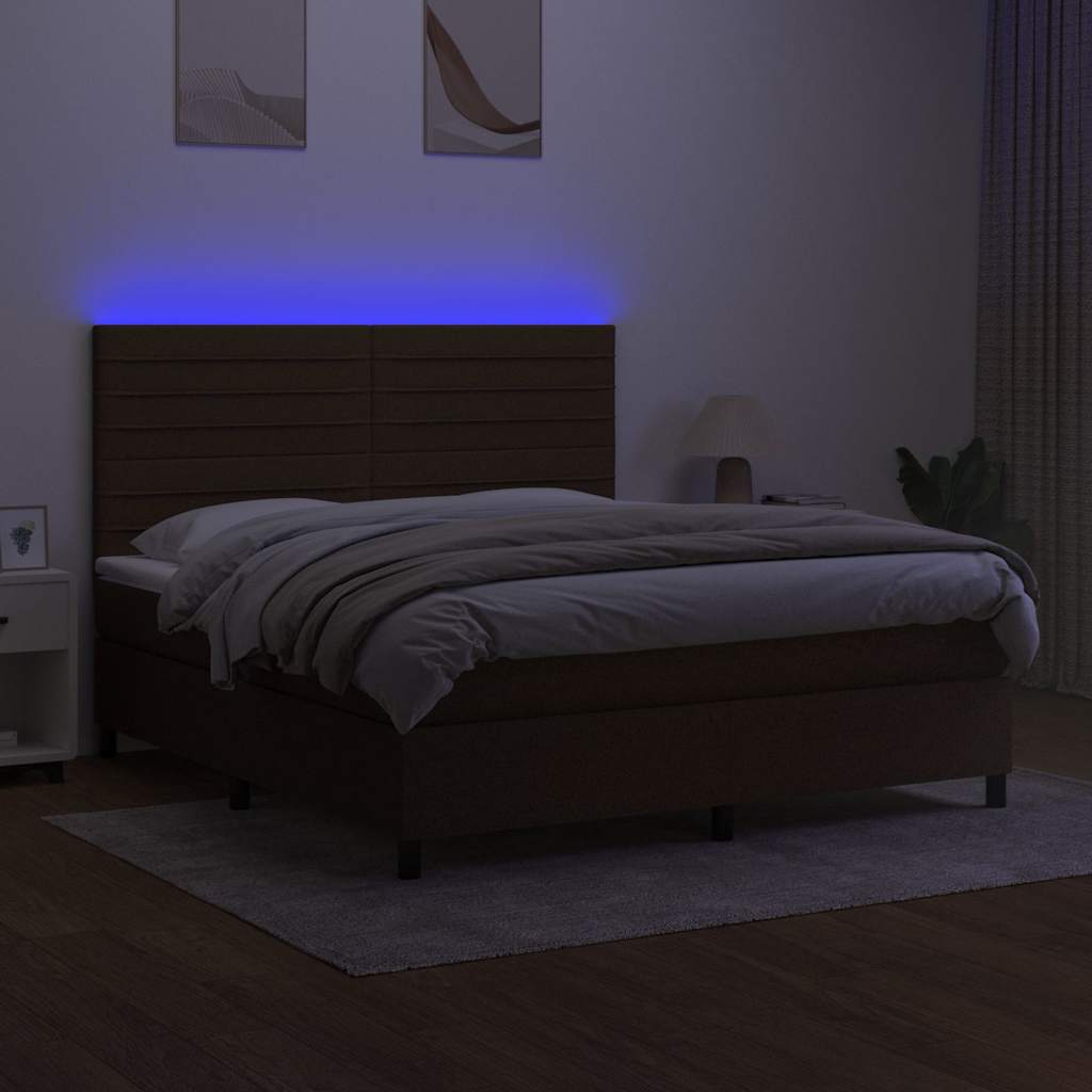 Sommier à lattes de lit matelas et LED Marron foncé 160x200 cm