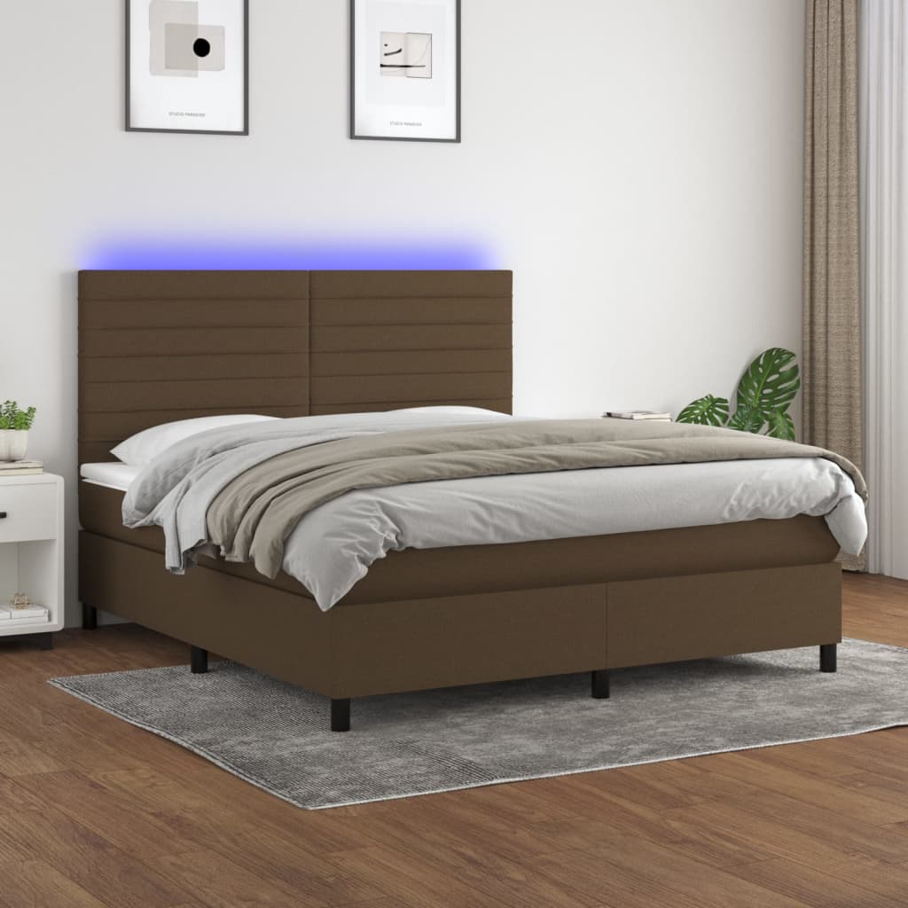 Sommier à lattes de lit matelas et LED Marron foncé 160x200 cm - XIOS