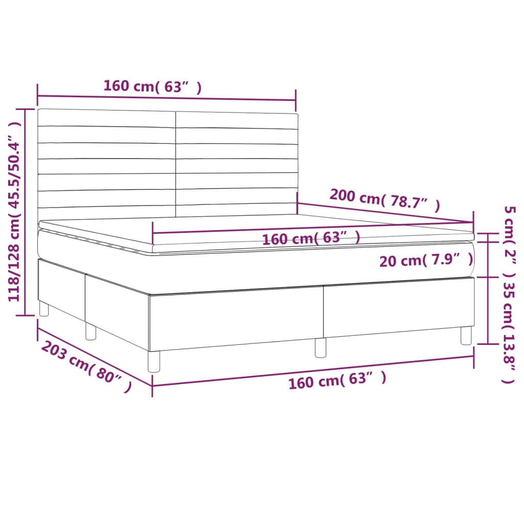 Sommier à lattes de lit et matelas et LED Taupe 160x200cm Tissu - XIOS