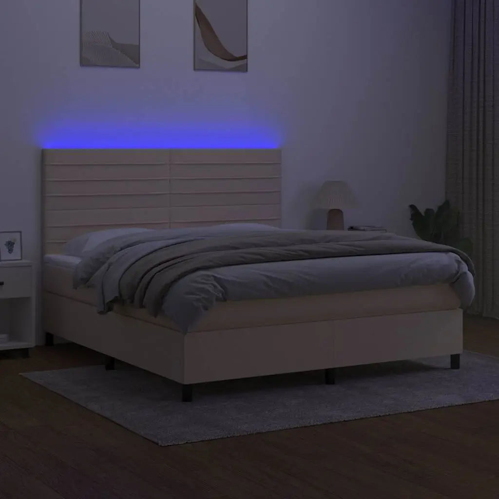 Sommier à lattes de lit et matelas et LED Crème 160x200cm Tissu - XIOS
