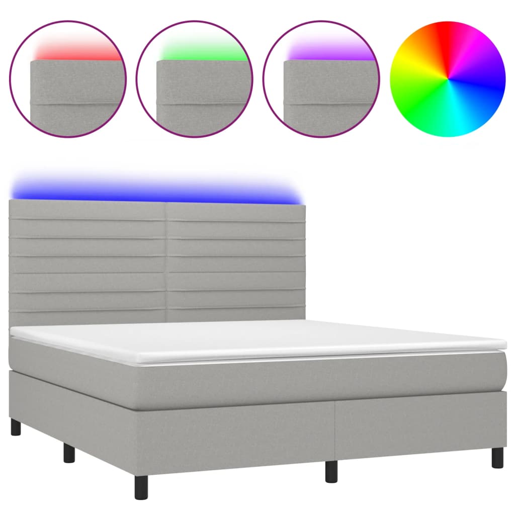 Sommier à lattes de lit et matelas et LED Gris clair 180x200 cm