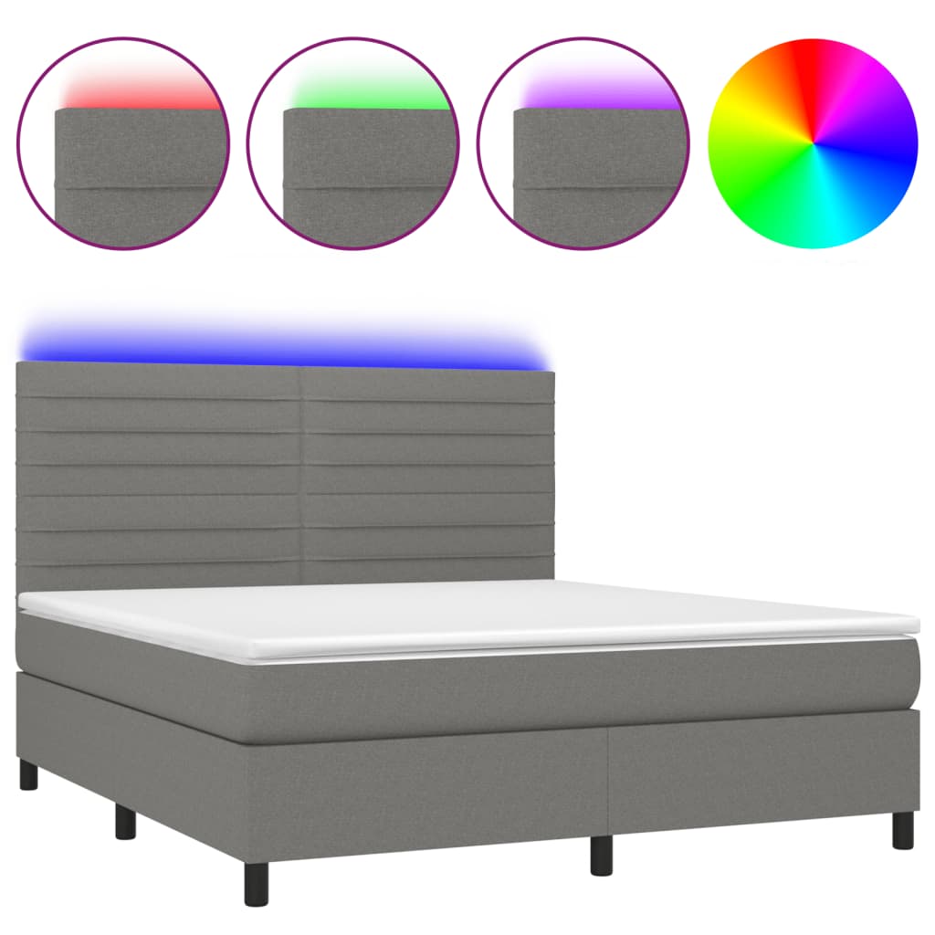 Sommier à lattes de lit et matelas et LED Gris foncé 180x200 cm - XIOS