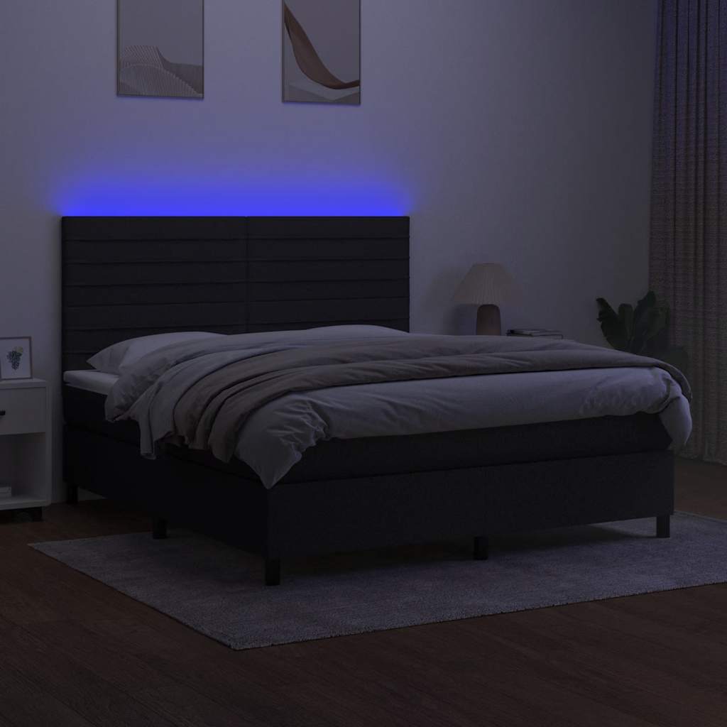 Sommier à lattes de lit et matelas et LED Noir 180x200 cm Tissu - XIOS