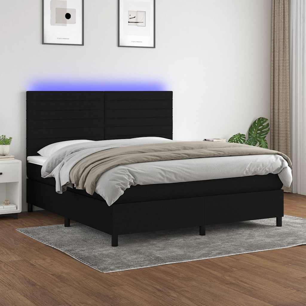 Sommier à lattes de lit et matelas et LED Noir 180x200 cm Tissu - XIOS