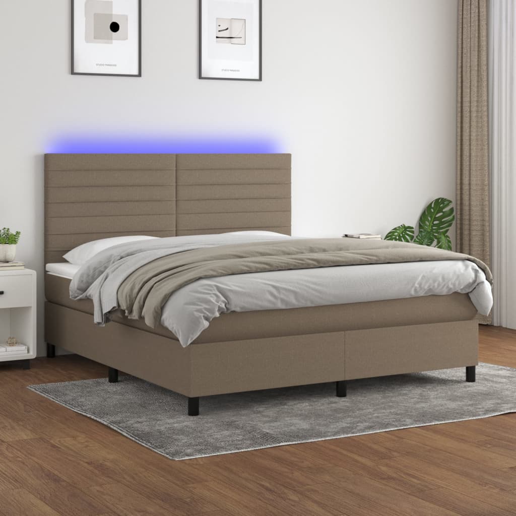 Sommier à lattes de lit et matelas et LED Taupe 180x200cm Tissu - XIOS