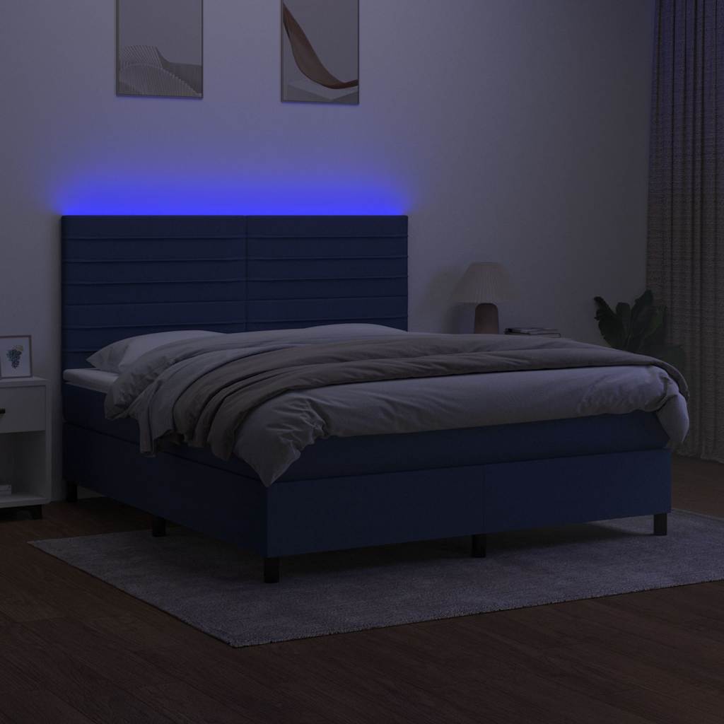 Sommier à lattes de lit et matelas et LED Bleu 180x200 cm Tissu