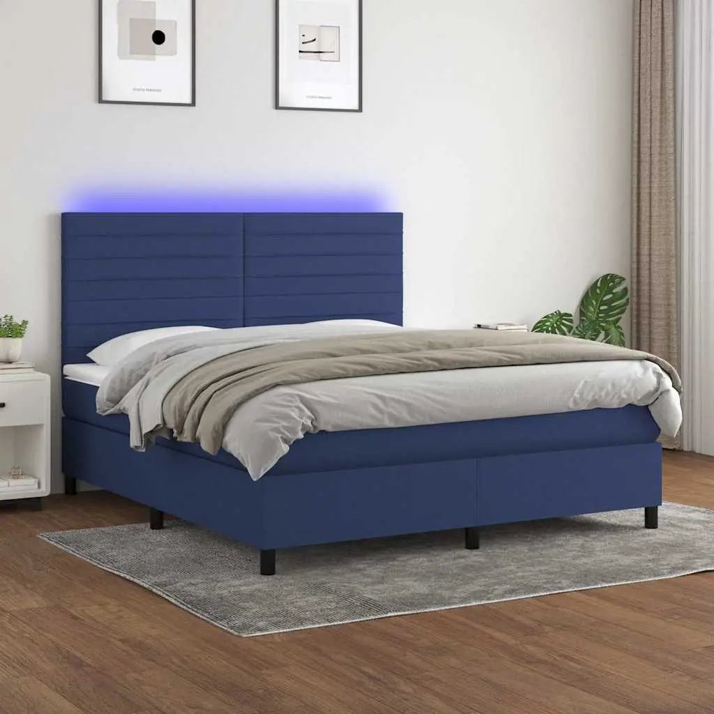 Sommier à lattes de lit et matelas et LED Bleu 180x200 cm Tissu - XIOS