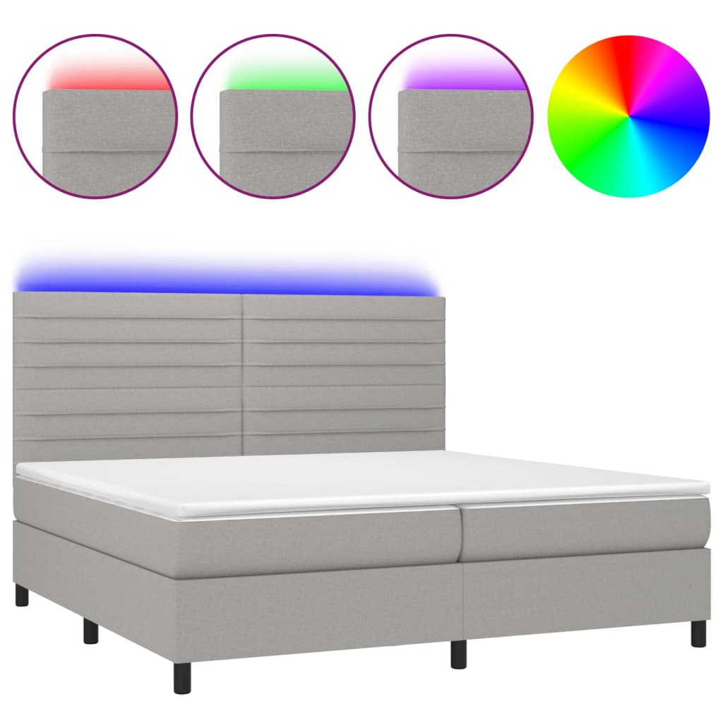 Sommier à lattes de lit et matelas et LED Gris clair 200x200 cm - XIOS