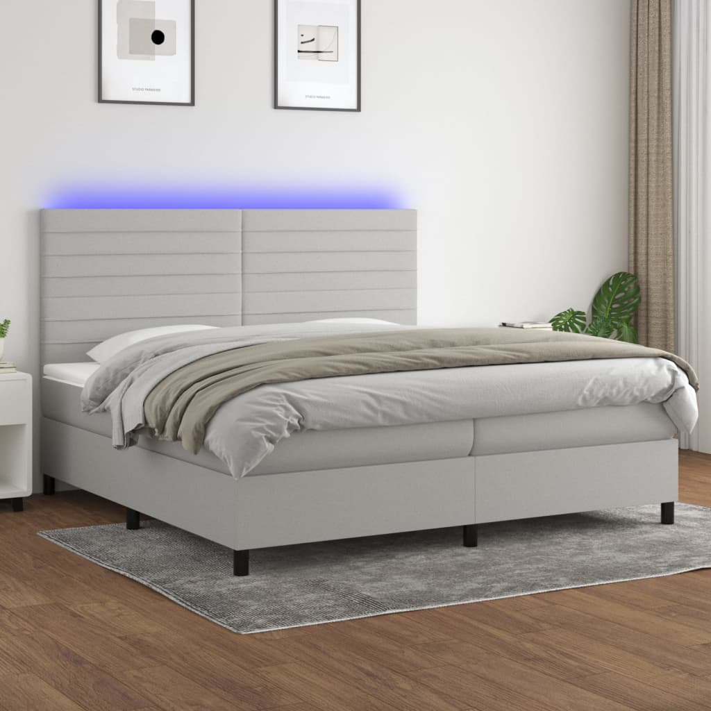 Sommier à lattes de lit et matelas et LED Gris clair 200x200 cm - XIOS