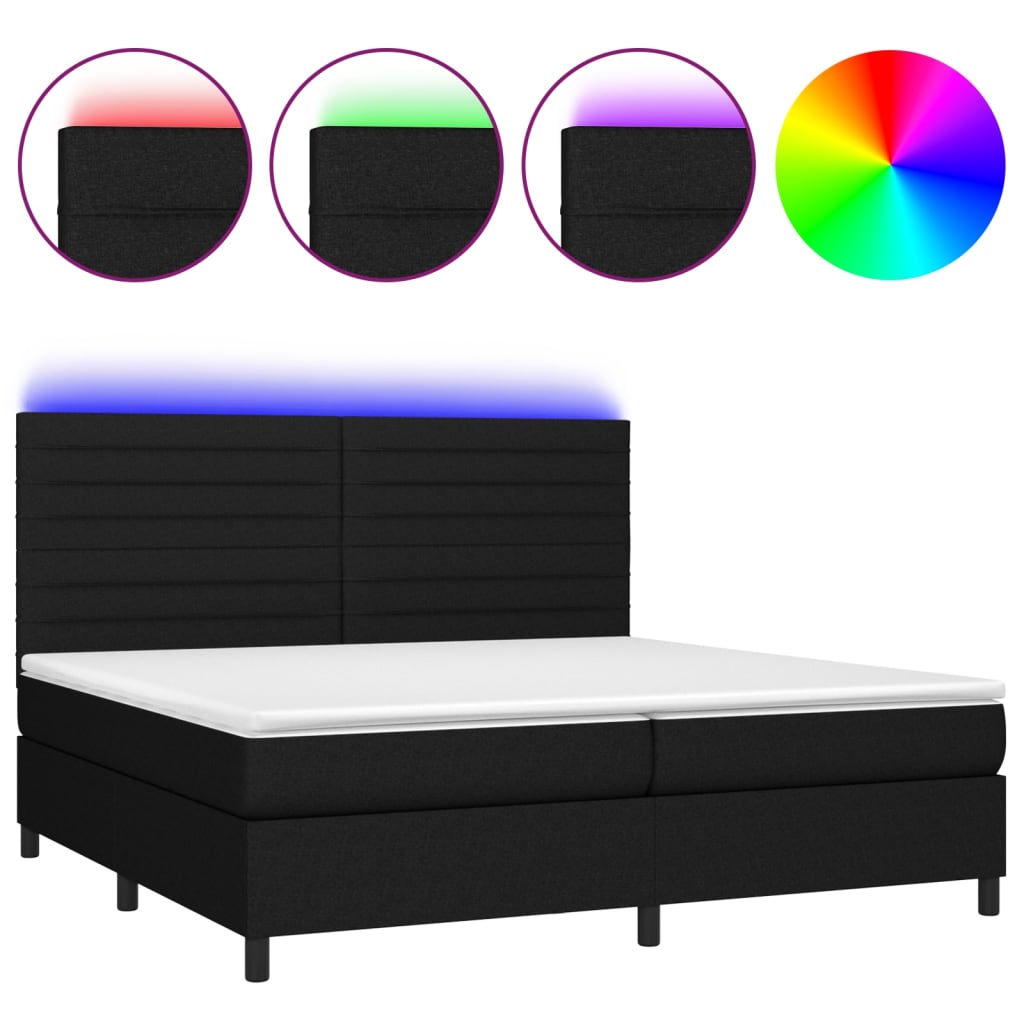 Sommier à lattes de lit et matelas et LED Noir 200x200 cm Tissu - XIOS