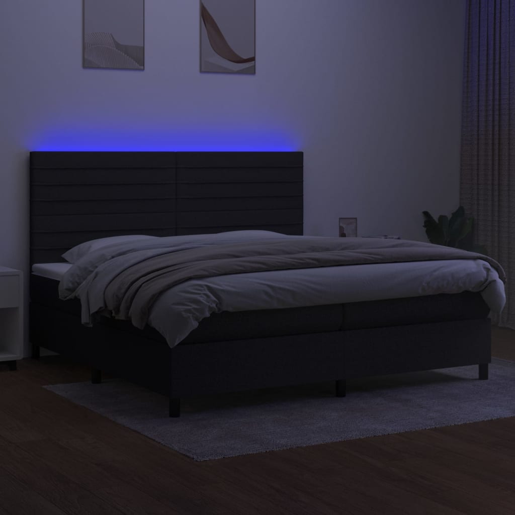 Sommier à lattes de lit et matelas et LED Noir 200x200 cm Tissu - XIOS