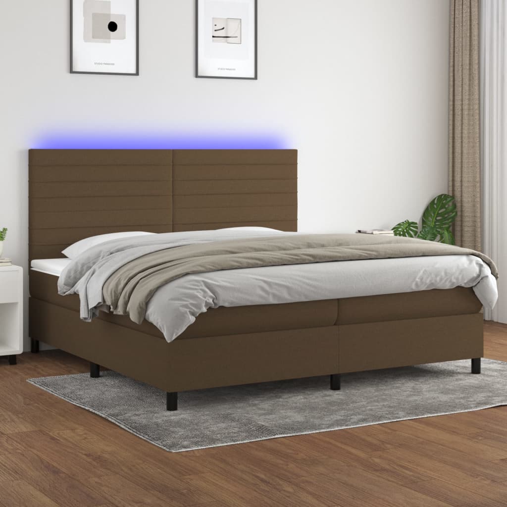 Sommier à lattes de lit matelas et LED Marron foncé 200x200 cm - XIOS