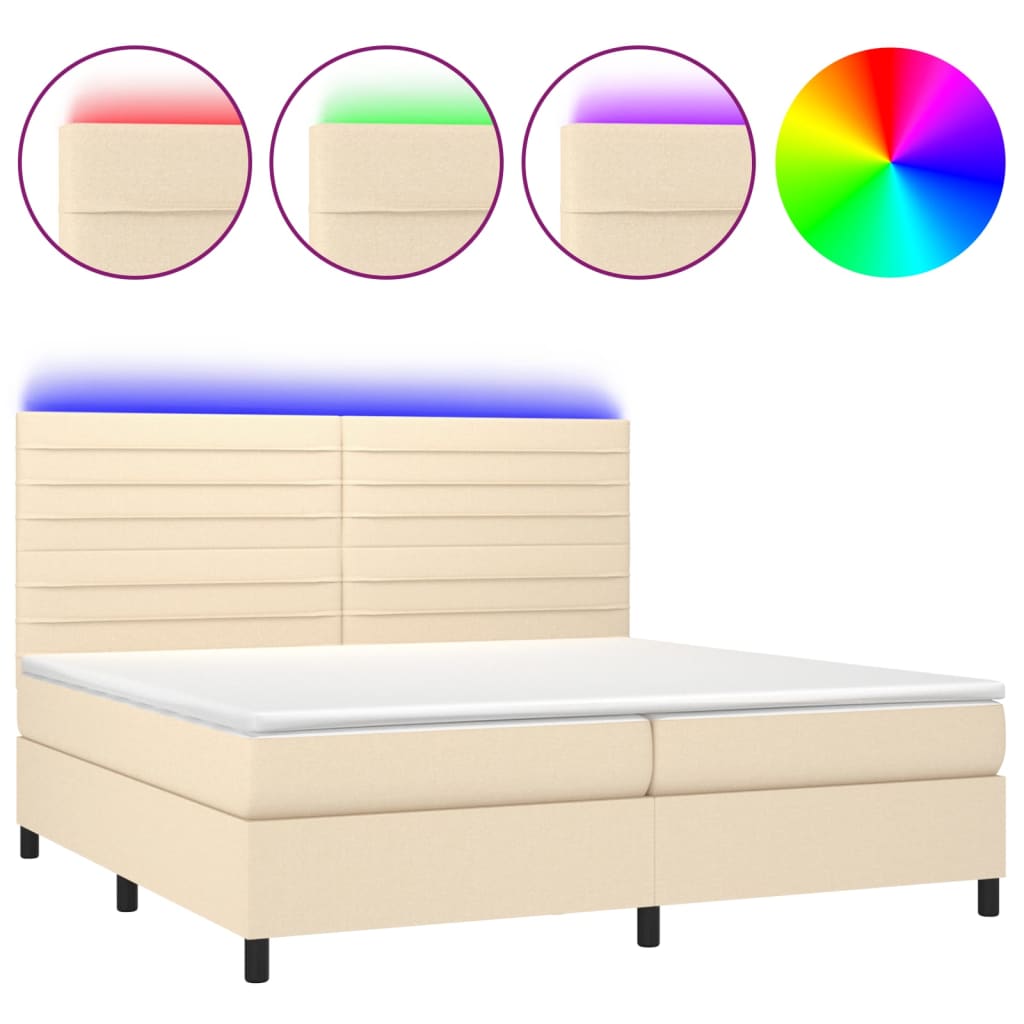 Sommier à lattes de lit et matelas et LED Crème 200x200cm Tissu - XIOS