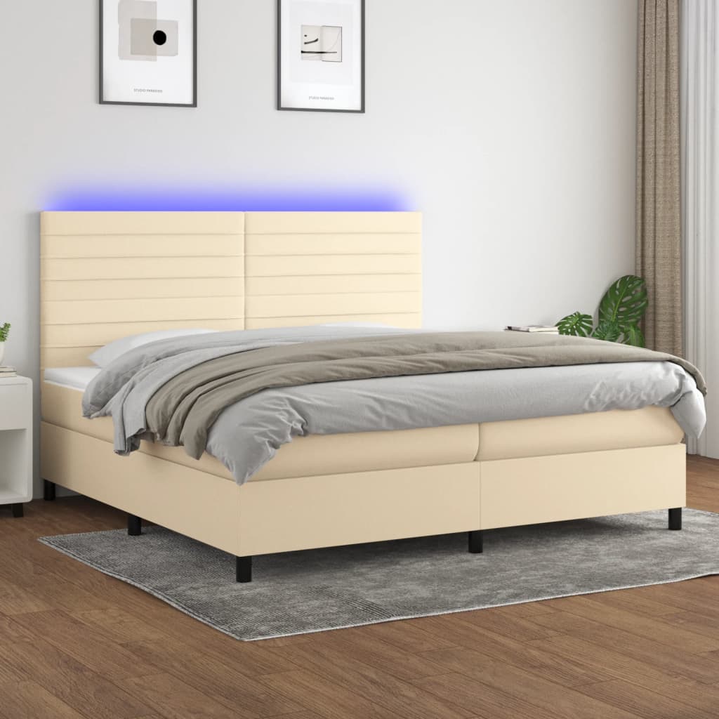 Sommier à lattes de lit et matelas et LED Crème 200x200cm Tissu - XIOS
