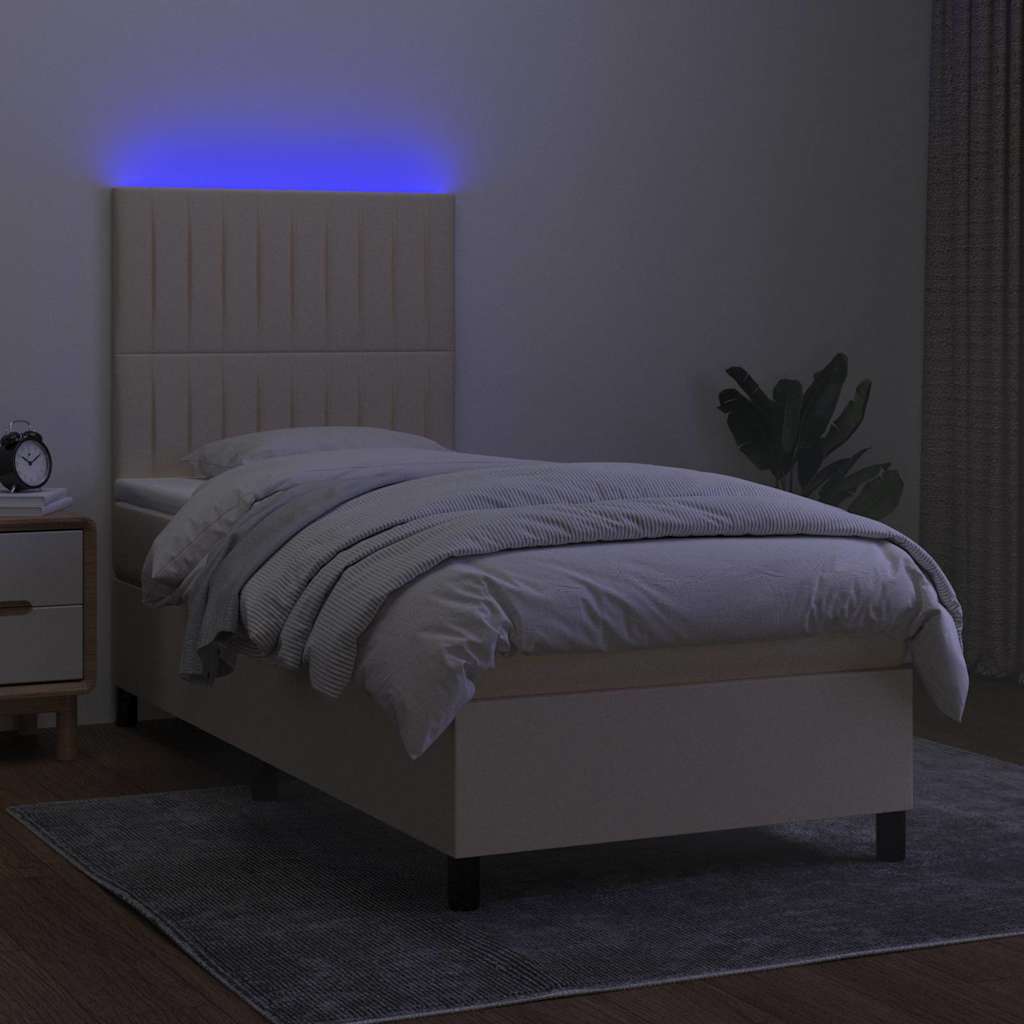 Sommier à lattes de lit et matelas et LED Crème 80x200cm Tissu - XIOS