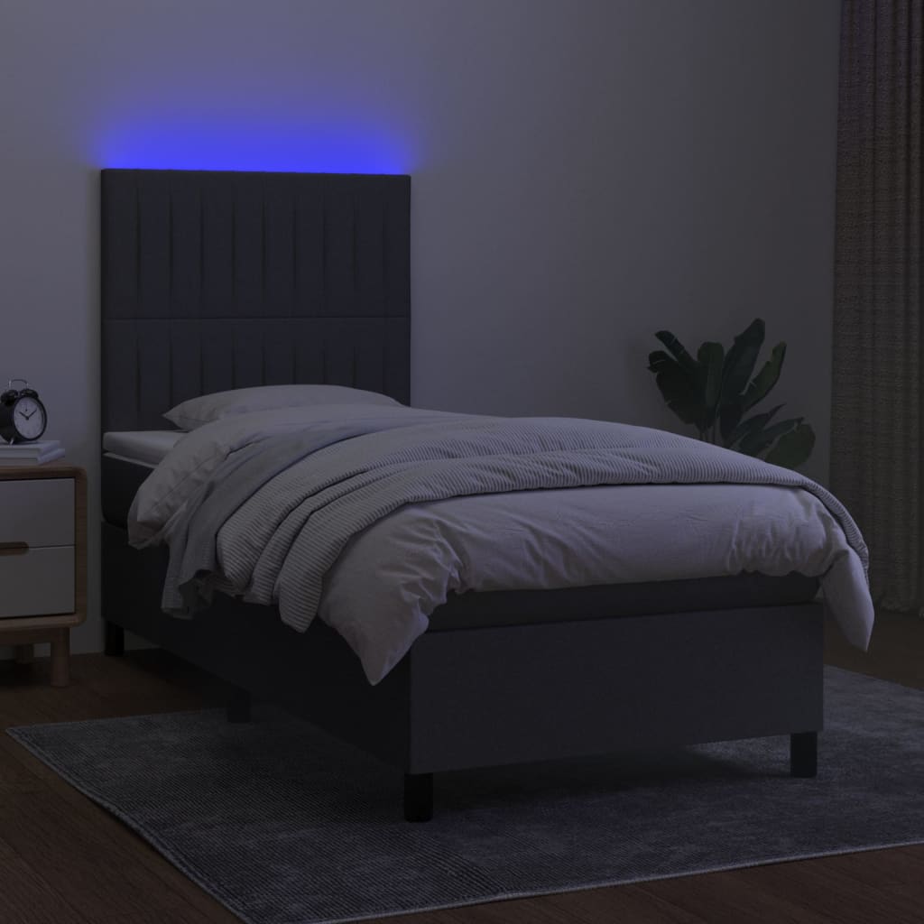 Sommier à lattes de lit et matelas et LED Gris foncé 100x200 cm - XIOS