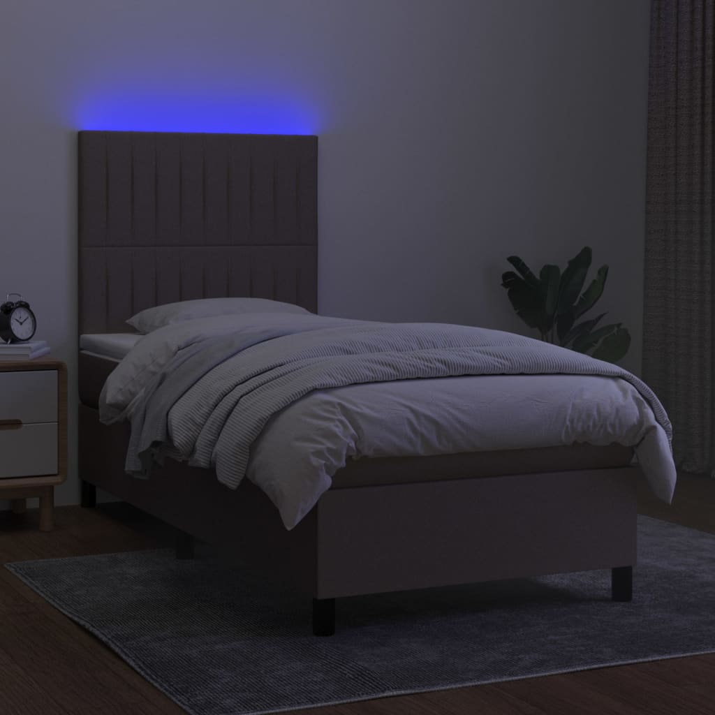Sommier à lattes de lit et matelas et LED Taupe 100x200cm Tissu - XIOS