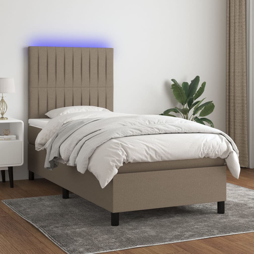 Sommier à lattes de lit et matelas et LED Taupe 100x200cm Tissu - XIOS