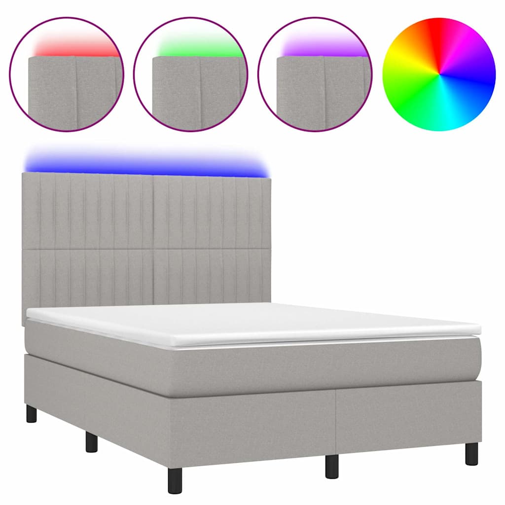 Sommier à lattes de lit et matelas et LED Gris clair 140x190 cm