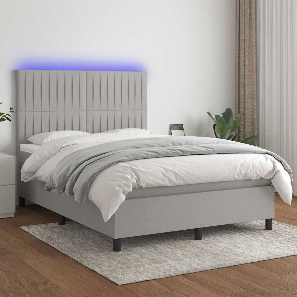 Sommier à lattes de lit et matelas et LED Gris clair 140x190 cm - XIOS
