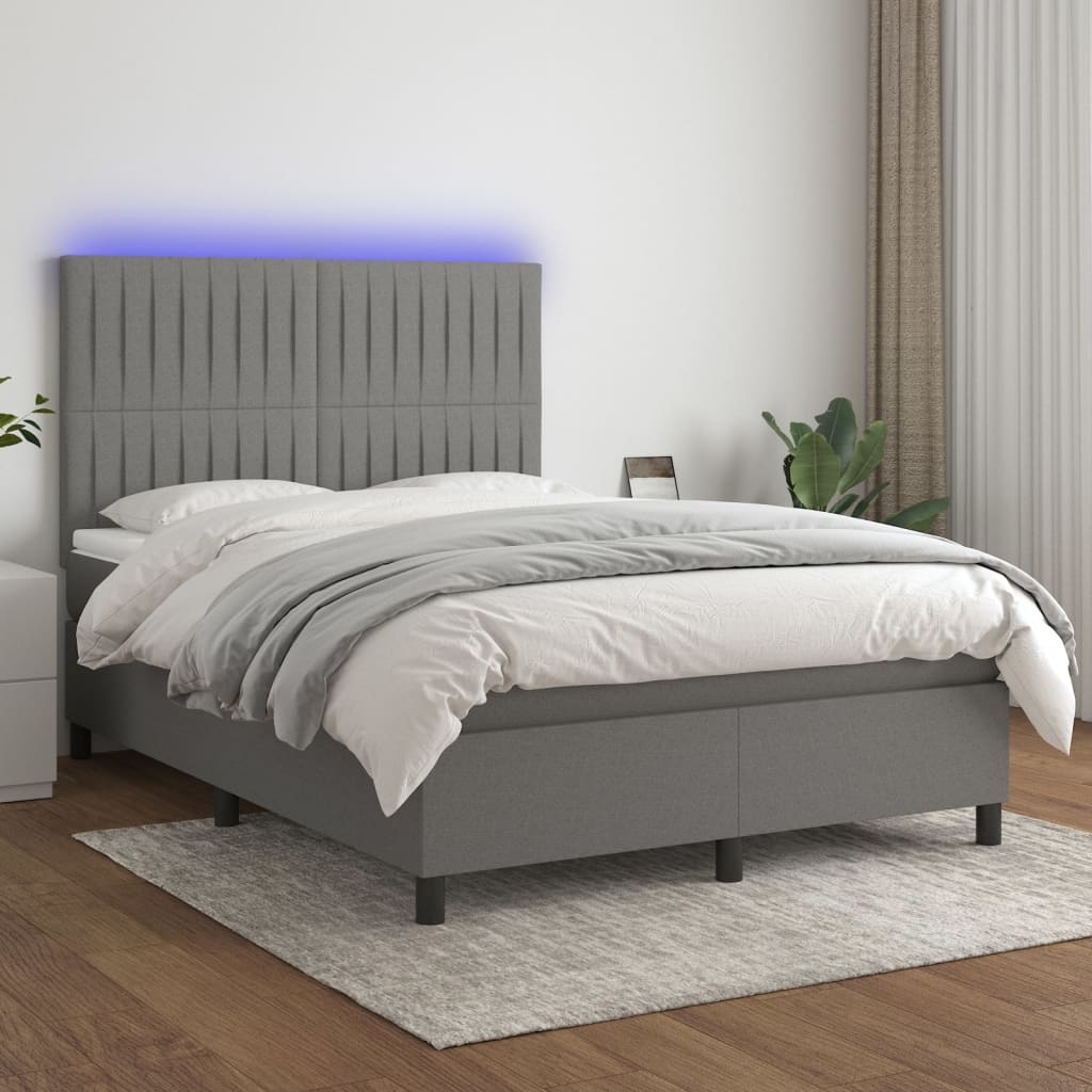 Sommier à lattes de lit et matelas et LED Gris foncé 140x190 cm - XIOS