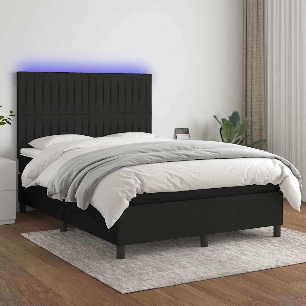 Sommier à lattes de lit et matelas et LED Noir 140x190 cm Tissu - XIOS
