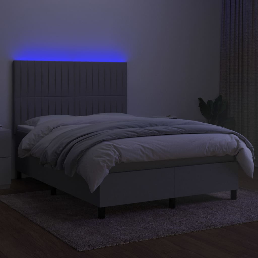 Sommier à lattes de lit et matelas et LED Gris clair 140x200 cm