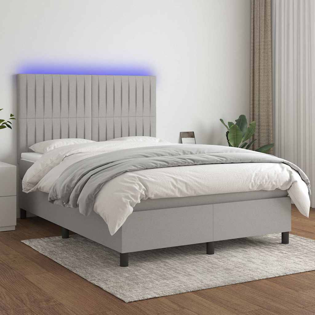 Sommier à lattes de lit et matelas et LED Gris clair 140x200 cm