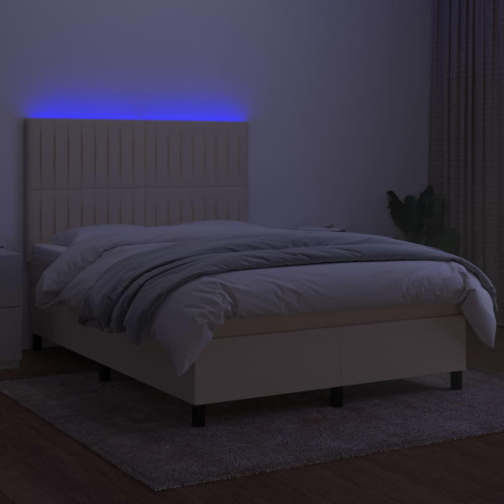 Sommier à lattes de lit et matelas et LED Crème 140x200cm Tissu