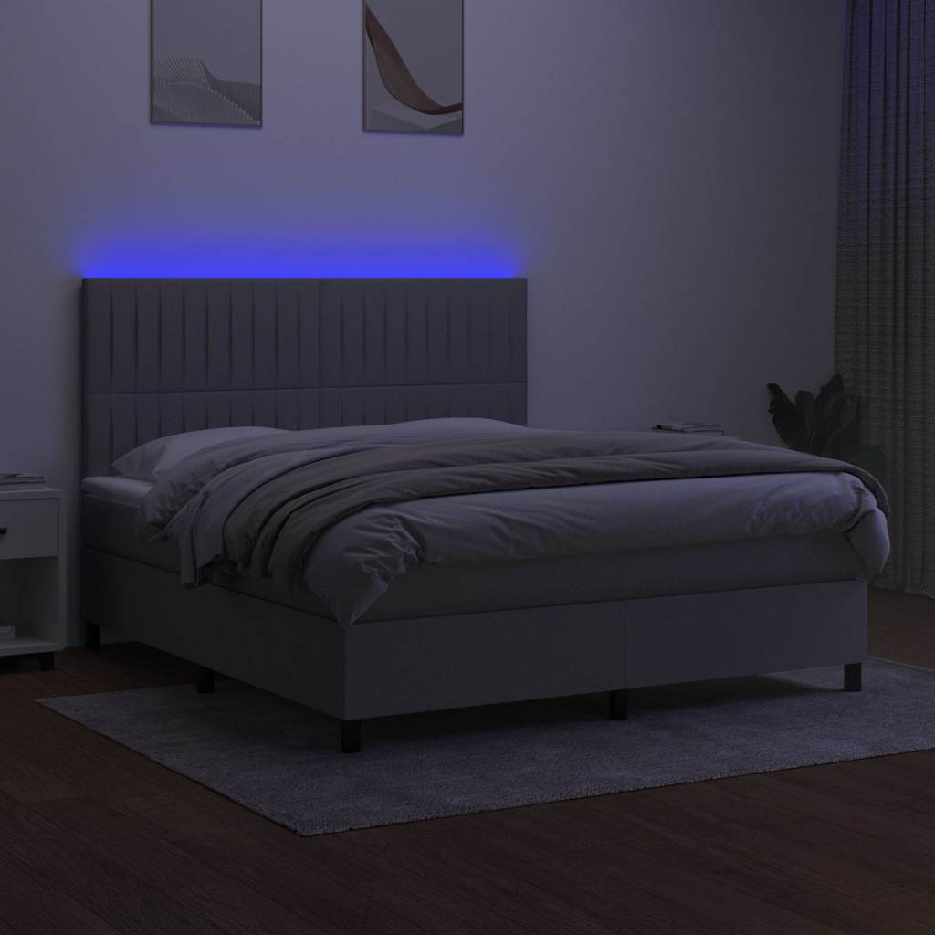 Sommier à lattes de lit et matelas et LED Gris clair 160x200 cm