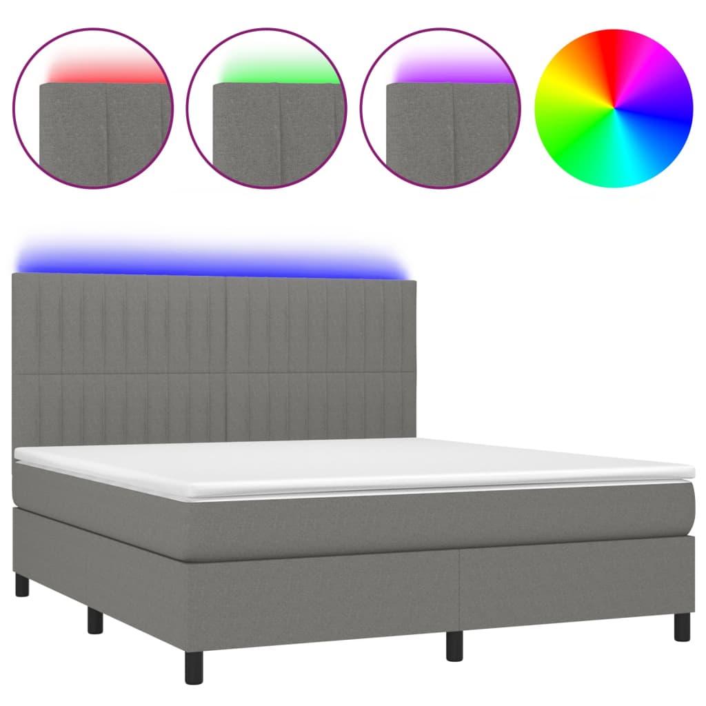Sommier à lattes de lit et matelas et LED Gris foncé 160x200 cm - XIOS