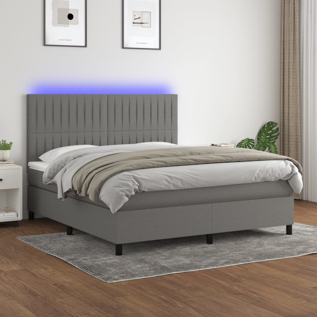 Sommier à lattes de lit et matelas et LED Gris foncé 160x200 cm - XIOS