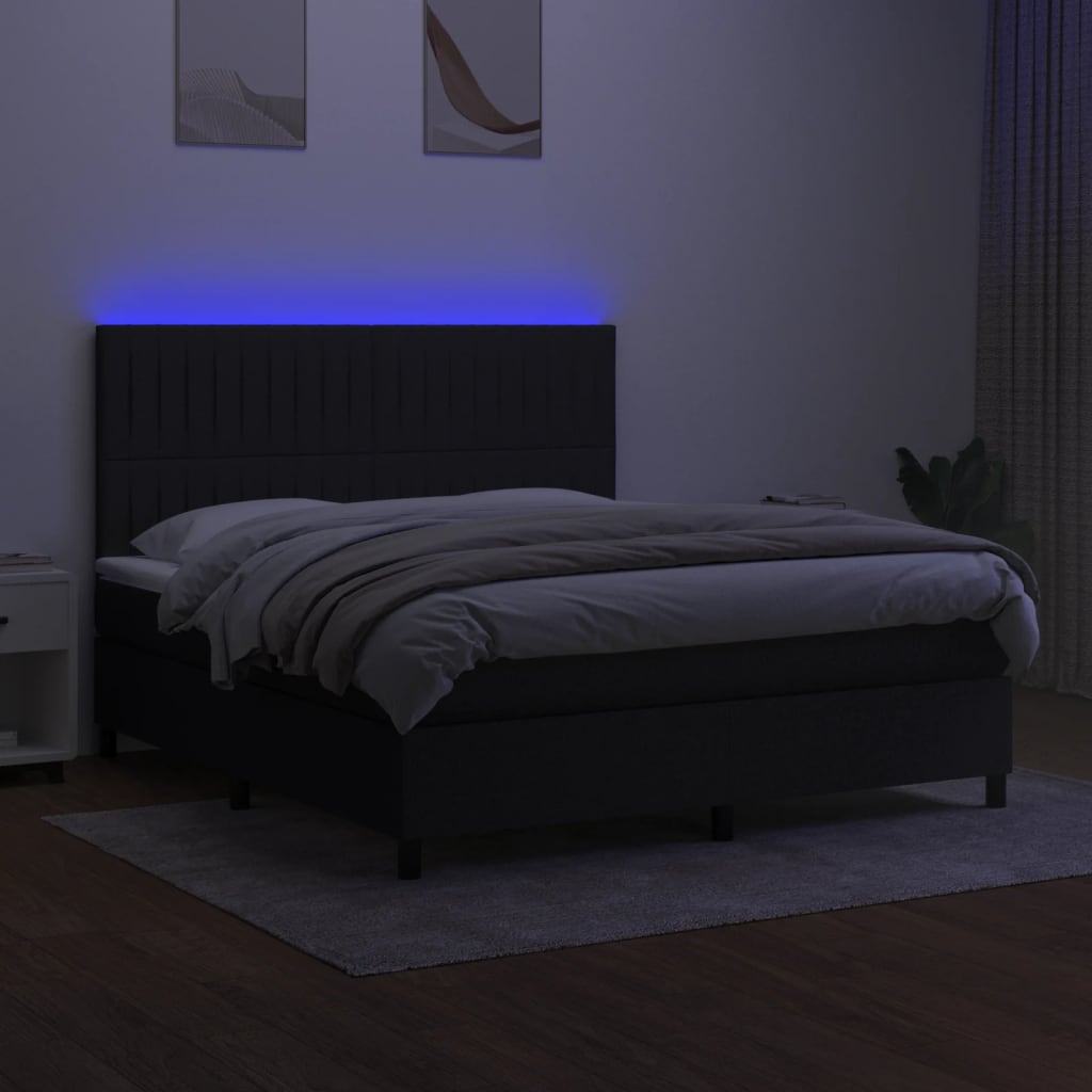 Sommier à lattes de lit et matelas et LED Noir 160x200 cm Tissu - XIOS