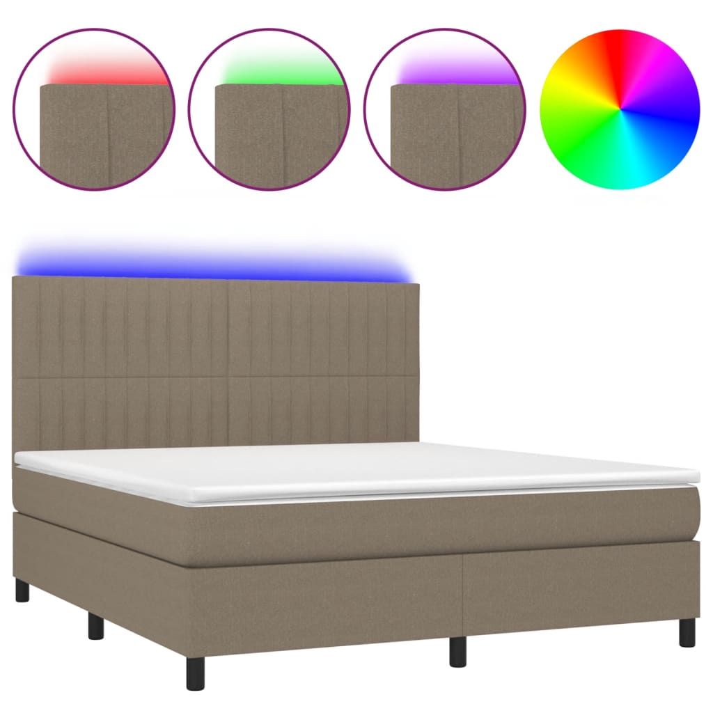 Sommier à lattes de lit et matelas et LED Taupe 160x200cm Tissu - XIOS