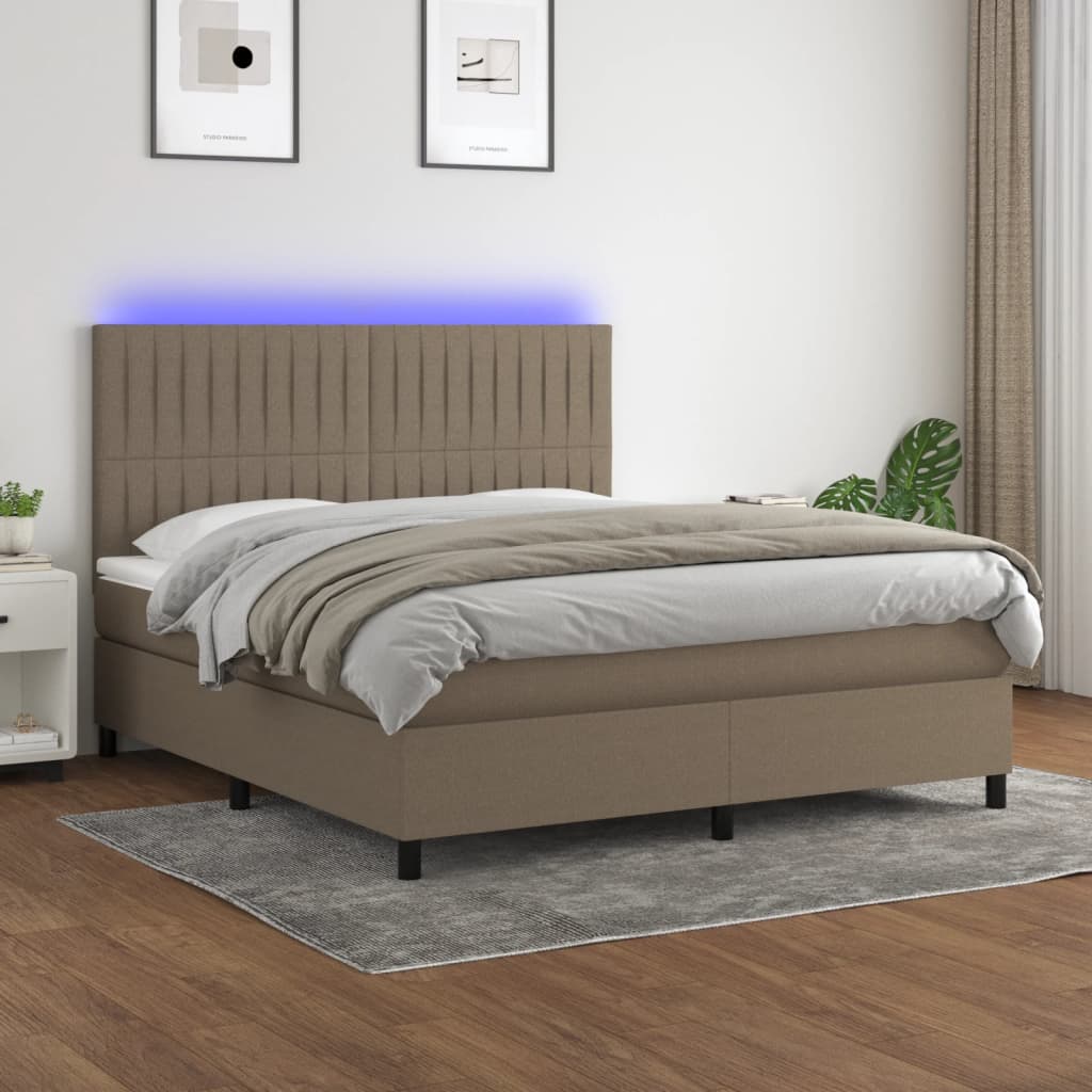 Sommier à lattes de lit et matelas et LED Taupe 160x200cm Tissu - XIOS